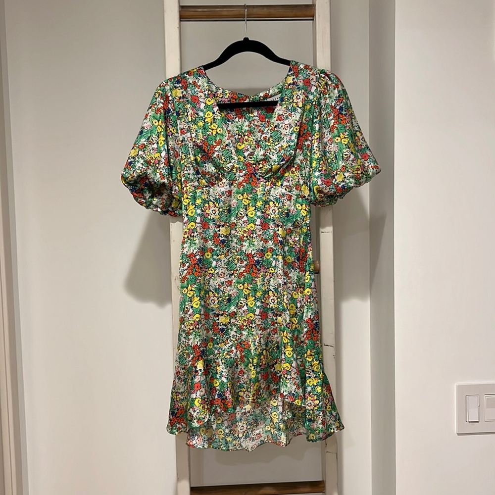 Topshop sketchy floral mini tea dress Green